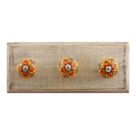 Mustard Ceramic Flower Wooden Hooks